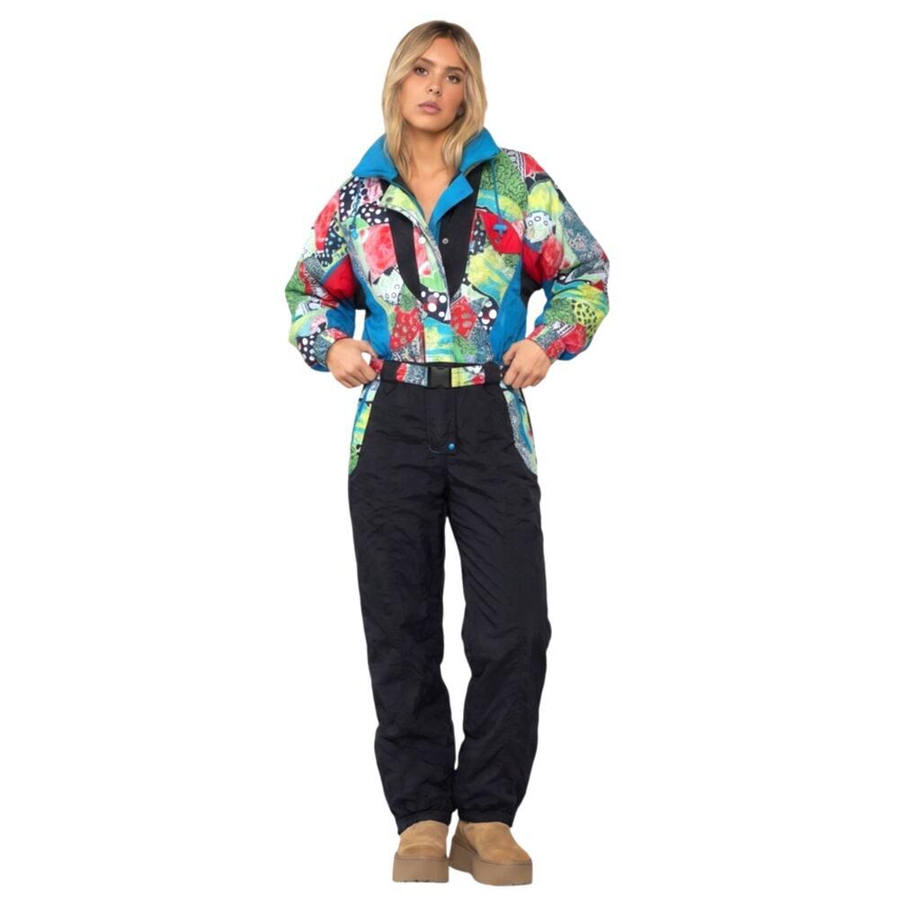 Austrian Ski Snowsuit Bibs Retro Vintage 80's Women's Multicolor SZ 14 fits S/M